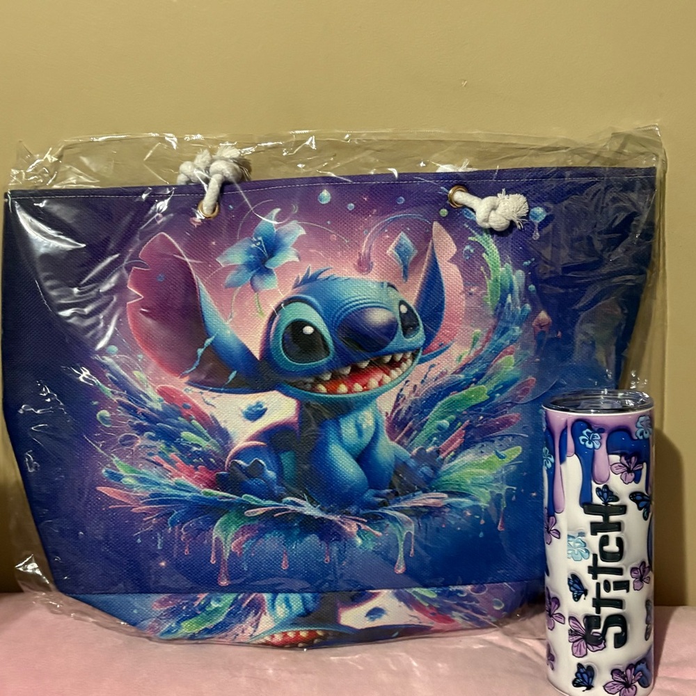 Sale! Stitch Blue and Purple Tote Bag and matching 20oz tumbler new